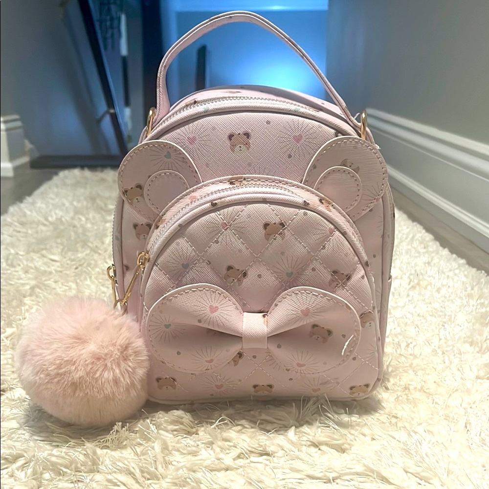 Under One Sky Pink Mini Bear Backpack with Pom - ADORABLE